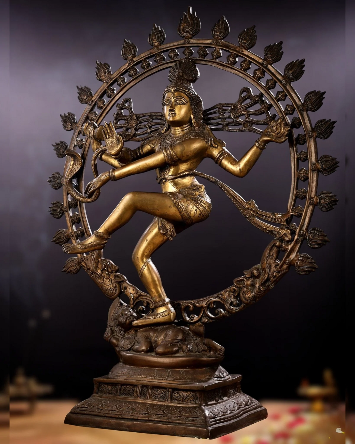 Brassaura™ Pure Brass Nataraja Statue in Chola Antique Tone | Height 33 Inches & Weight 23 Kgs | Temple & Home Décor