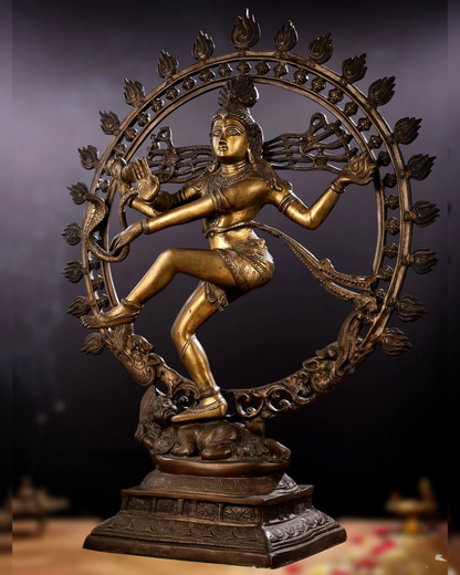 Brassaura™ Pure Brass Nataraja Statue in Chola Antique Tone | Height 33 Inches & Weight 23 Kgs | Temple & Home Décor