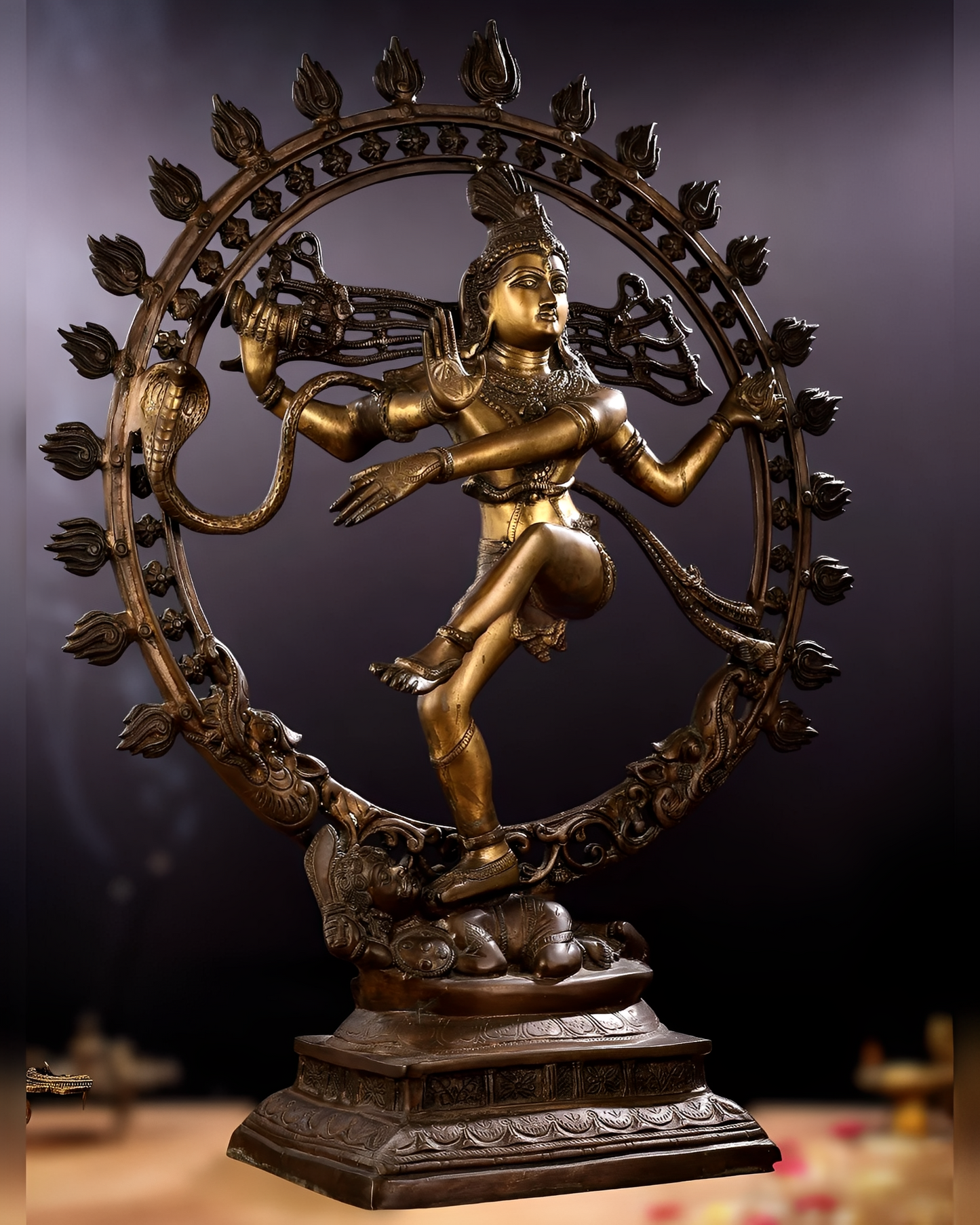 Brassaura™ Pure Brass Nataraja Statue in Chola Antique Tone | Height 33 Inches & Weight 23 Kgs | Temple & Home Décor