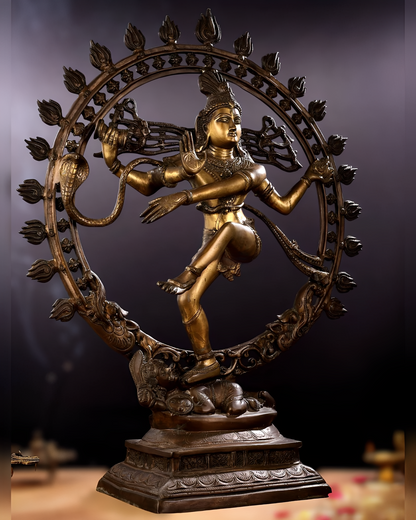 Brassaura™ Pure Brass Nataraja Statue in Chola Antique Tone | Height 33 Inches & Weight 23 Kgs | Temple & Home Décor
