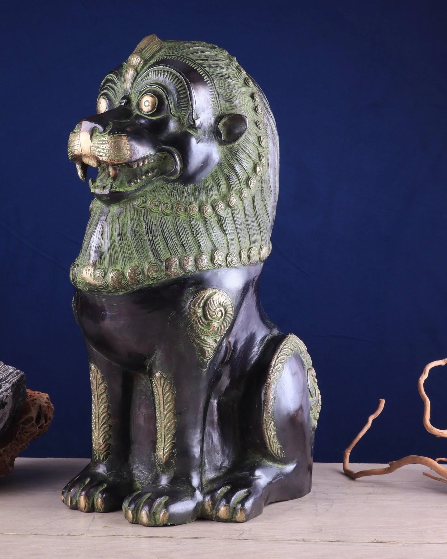 Brassaura™ Pure Brass Tibetan Lion – Height 21 in, Weight 21.115 kg