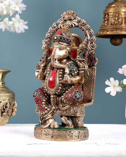 Brassaura® Brass Ganesha Statue on Throne | Height 10 Inches