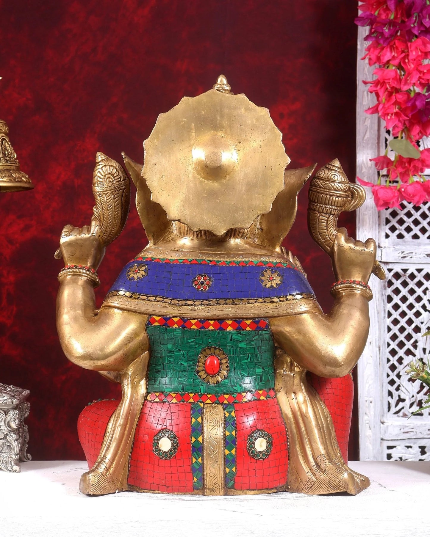 ब्रासोरा® वृंदावन वेणुगोपाल कृष्ण पीतल की प्रतिमा मोर के साथ | एंटीक नीला और सुनहरा रंग | ऊँचाई 20 इंच