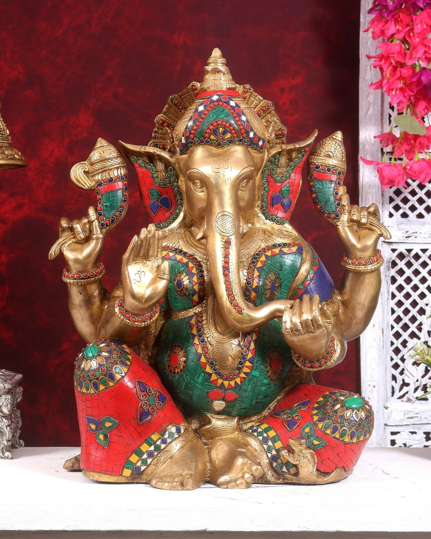 ब्रासोरा® वृंदावन वेणुगोपाल कृष्ण पीतल की प्रतिमा मोर के साथ | एंटीक नीला और सुनहरा रंग | ऊँचाई 20 इंच
