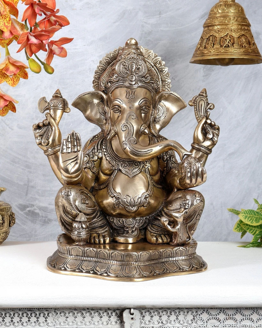 Brassaura® Brass Lord Ganesha Statue | Height 15.5 Inches