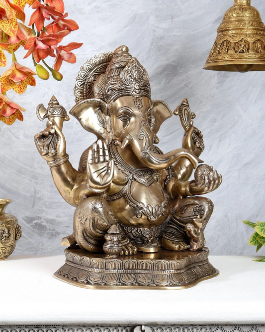 Brassaura® Brass Lord Ganesha Statue | Height 15.5 Inches