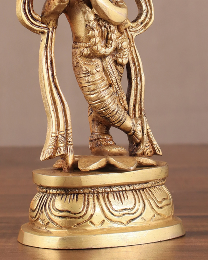 Brassaura® Lord Krishna Playing Flute Brass Idol | Pure Brass Golden Finish | Brass Murti for Home Temple, Pooja Room, Spiritual Décor & Luxury Gifting | Height 7 Inches | Weight 1 Kg