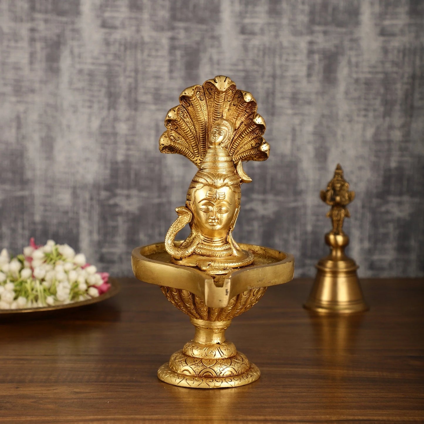 Brassaura™ Pure Brass Lord Shiva Face on Lingam | Height 10 Inches | Weight 2.4 Kgs | Spiritual Home Decor