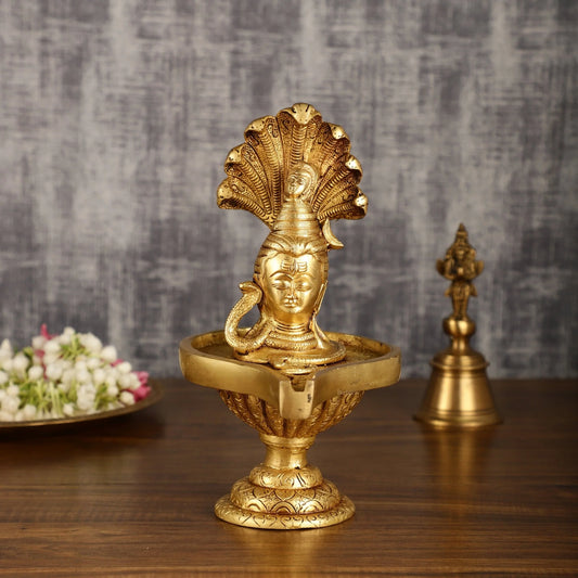 Brassaura™ Pure Brass Lord Shiva Face on Lingam | Height 10 Inches | Weight 2.4 Kgs | Spiritual Home Decor