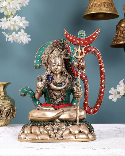 Brassaura® Brass Lord Shiva Statue with Om Aura | Height 11.5 Inches