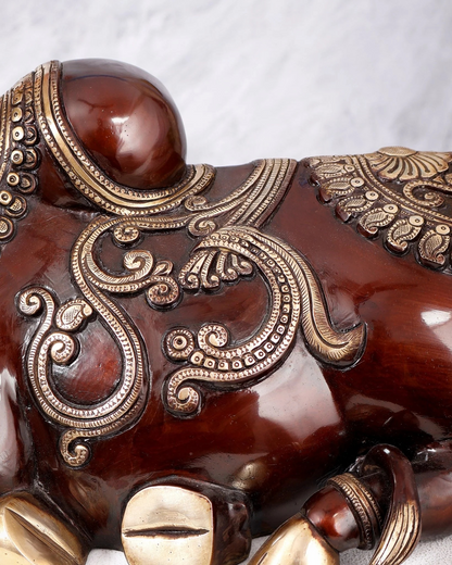 Brassaura® Pure Brass Nandi Statue | Dual Tone Antique Brown & Gold Finish | Sacred Nandi Bull Idol for Home Temple, Pooja Room & Spiritual Décor | 12 Inch | 14.24 Kg