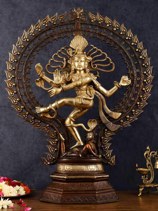 Brassaura® Pure Brass Nataraja Statue in Dual-Tone Brown & Golden Finish | Height 30 Inches