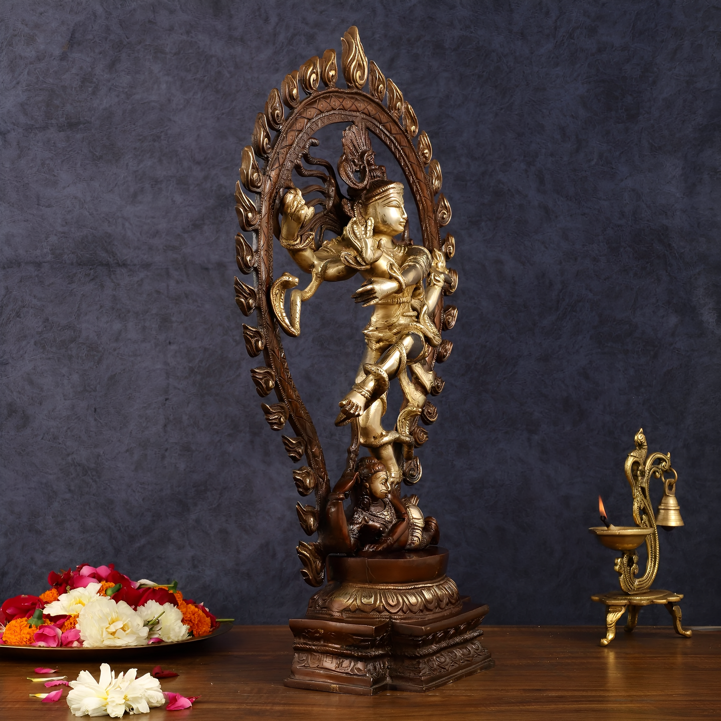 Brassaura™ Pure Brass Lord Shiva Nataraja Statue | Handcrafted Cosmic Dance Idol | Weight 8 Kgs | Height 21.5 Inches