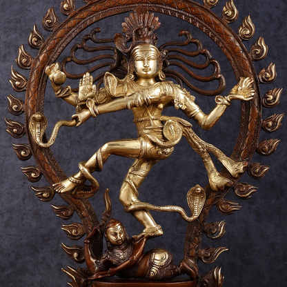 Brassaura™ Pure Brass Lord Shiva Nataraja Statue | Handcrafted Cosmic Dance Idol | Weight 8 Kgs | Height 21.5 Inches