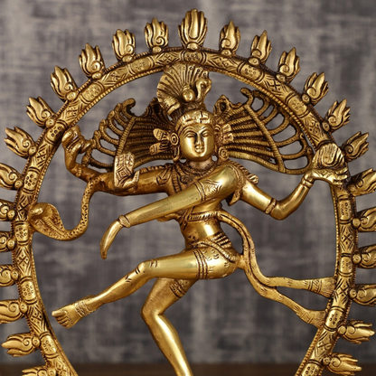 Brassaura™ Pure Brass Lord Shiva Nataraja with Oval Ring | Handcrafted Spiritual Showpiece | Weight 3.2 Kgs | Height 12 Inches