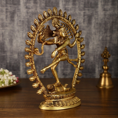 Brassaura™ Pure Brass Lord Shiva Nataraja with Oval Ring | Handcrafted Spiritual Showpiece | Weight 3.2 Kgs | Height 12 Inches