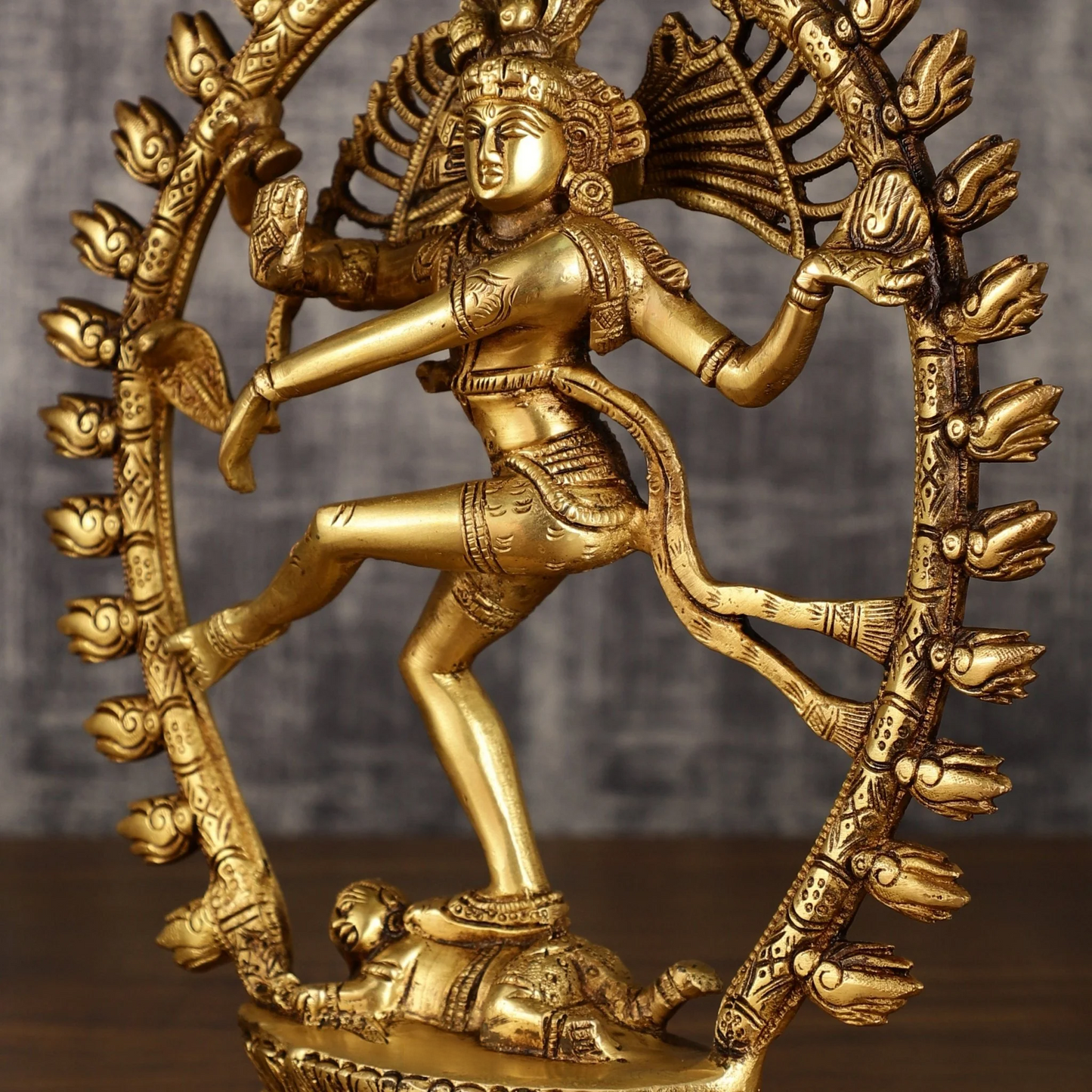 Brassaura™ Pure Brass Lord Shiva Nataraja with Oval Ring | Handcrafted Spiritual Showpiece | Weight 3.2 Kgs | Height 12 Inches