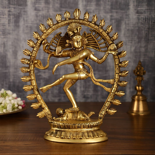 Brassaura® Pure Brass Lord Shiva Nataraja with Oval Ring | Handcrafted Spiritual Showpiece | Height 12 Inches