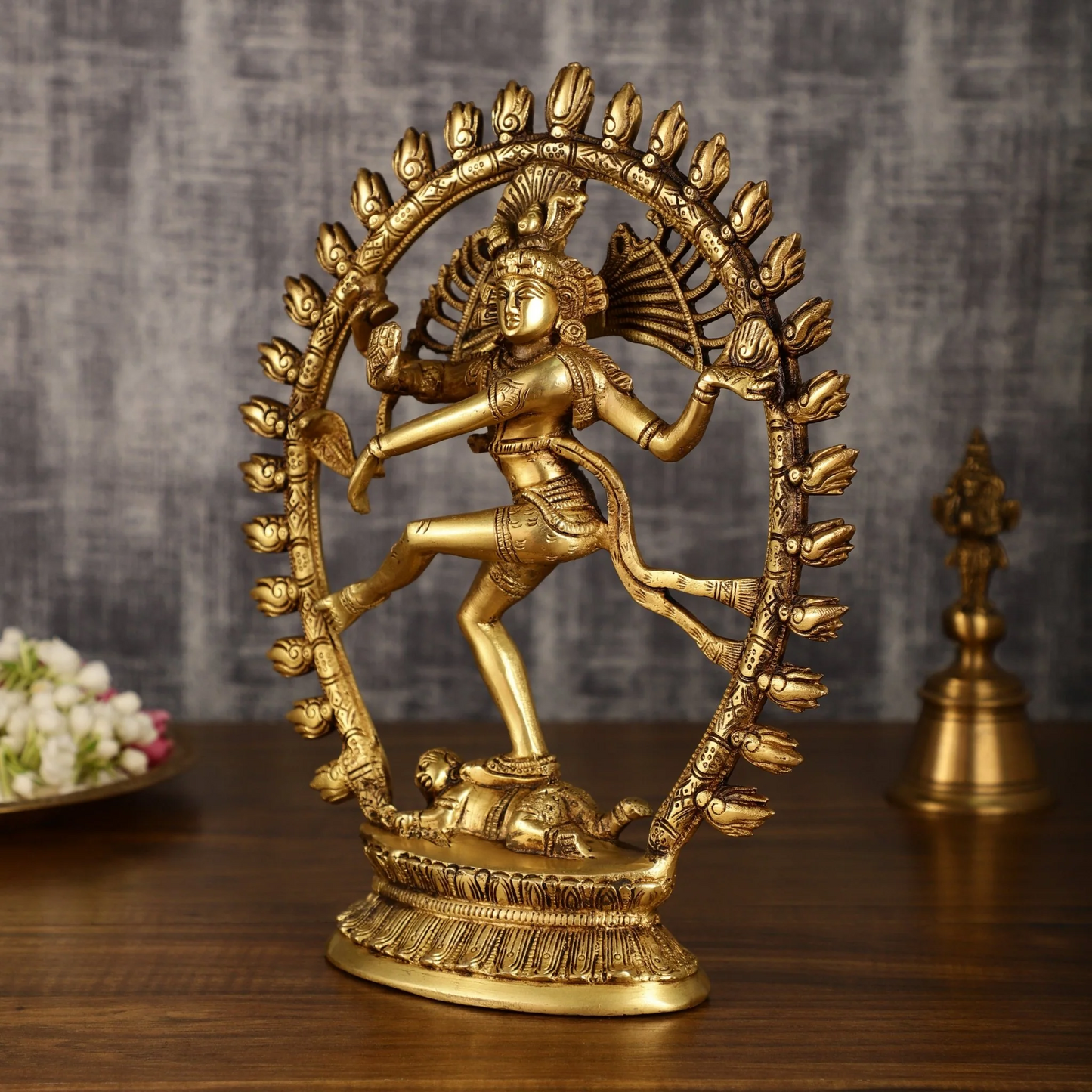 Brassaura™ Pure Brass Lord Shiva Nataraja with Oval Ring | Handcrafted Spiritual Showpiece | Weight 3.2 Kgs | Height 12 Inches