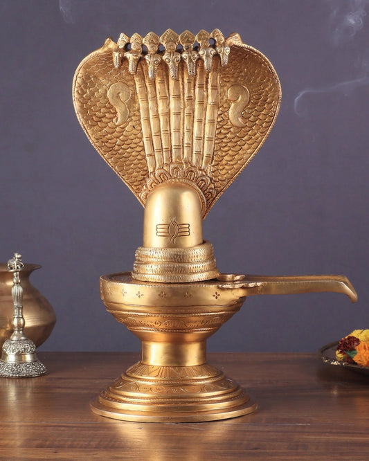 Brassaura™ Pure Brass Shiva Lingam Idol | Height 13 Inches | Weight 4.41 Kgs | Spiritual Home Decor