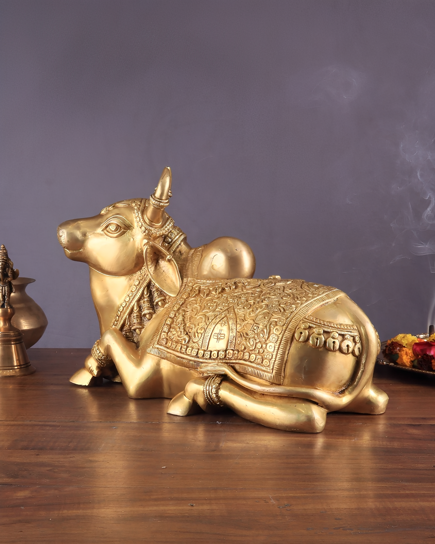 Brassaura™ Pure Brass Superfine Nandi with Shiv Ling Carving – Height 10 Inches & Weight 10 Kgs | Divine Home & Temple Décor