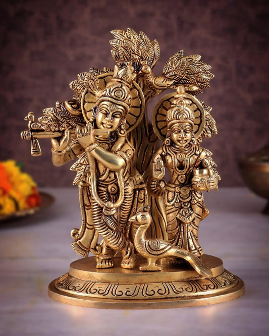 Brassaura™ Superfine Brass Radha Krishna Idol under Kalpavriksha – Height 8 Inches & Weight 2.377 Kgs | Elegant Devotional Statue