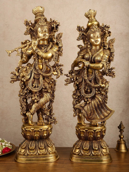 Brassaura™ Pure Brass Superfine Radha Krishna Statue – 30 Inch Height, 33 Kg Pair | Elegant Spiritual Home Decor