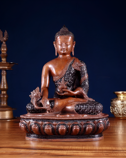 Brass Gem Stone Work Bhumisprasa Buddha Statue Weight 6.8 kg & Height 13.5 Inch