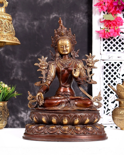ब्रासोरा® वृंदावन वेणुगोपाल कृष्ण पीतल की प्रतिमा मोर के साथ | एंटीक नीला और सुनहरा रंग | ऊँचाई 20 इंच