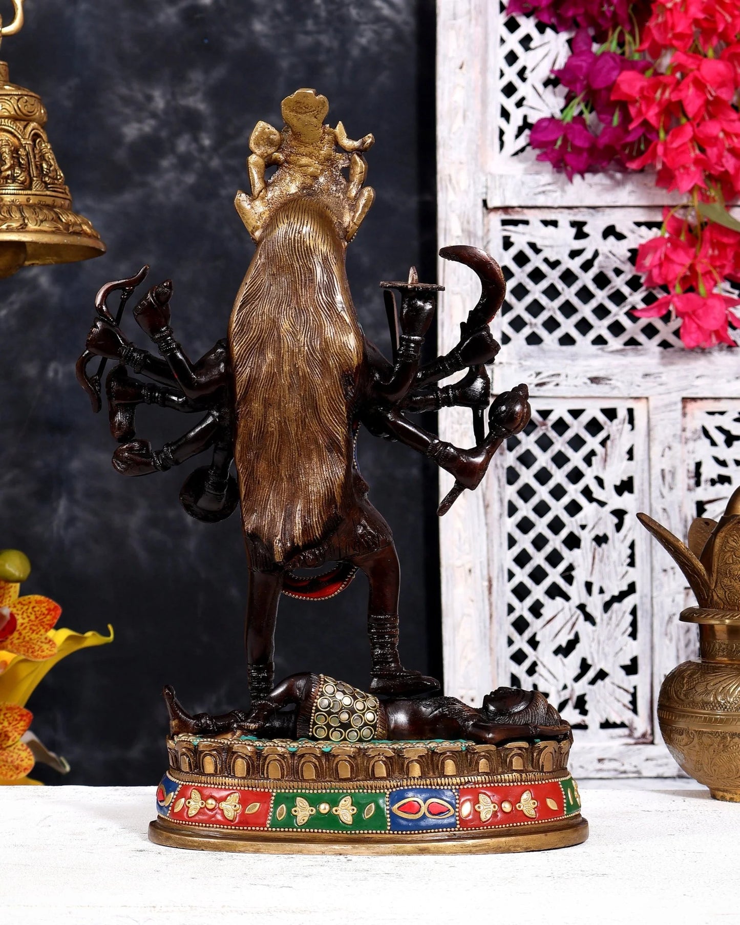 ब्रासोरा® वृंदावन वेणुगोपाल कृष्ण पीतल की प्रतिमा मोर के साथ | एंटीक नीला और सुनहरा रंग | ऊँचाई 20 इंच