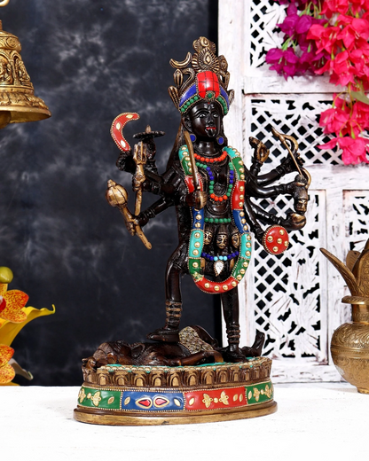 ब्रासोरा® वृंदावन वेणुगोपाल कृष्ण पीतल की प्रतिमा मोर के साथ | एंटीक नीला और सुनहरा रंग | ऊँचाई 20 इंच