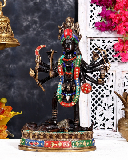 ब्रासोरा® वृंदावन वेणुगोपाल कृष्ण पीतल की प्रतिमा मोर के साथ | एंटीक नीला और सुनहरा रंग | ऊँचाई 20 इंच