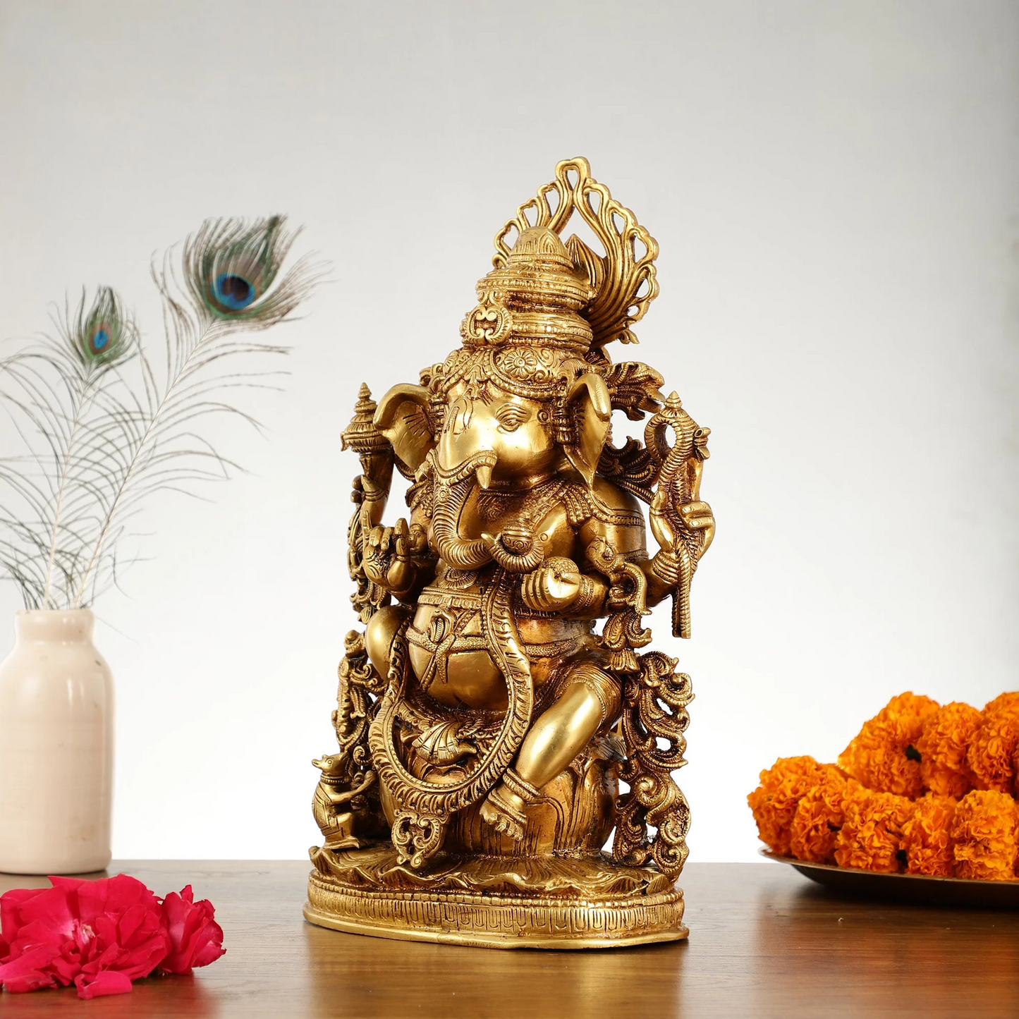 Brassaura™ Pure Superfine Brass Lord Ganesha Statue | Handcrafted | Height 14 Inches & Weight 7.5 Kgs