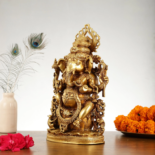 Brassaura™ Pure Superfine Brass Lord Ganesha Statue | Handcrafted | Height 14 Inches & Weight 7.5 Kgs