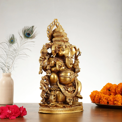 Brassaura™ Pure Superfine Brass Lord Ganesha Statue | Handcrafted | Height 14 Inches & Weight 7.5 Kgs