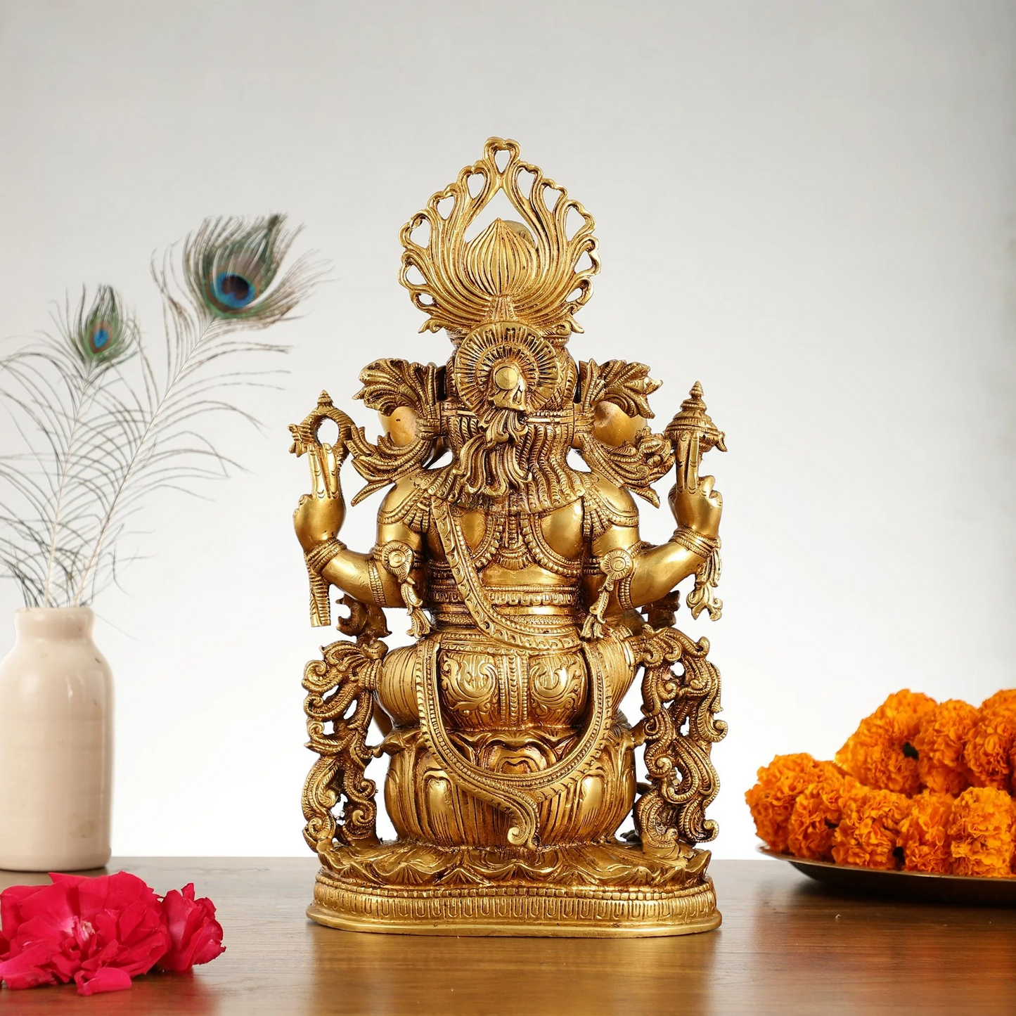 Brassaura™ Pure Superfine Brass Lord Ganesha Statue | Handcrafted | Height 14 Inches & Weight 7.5 Kgs