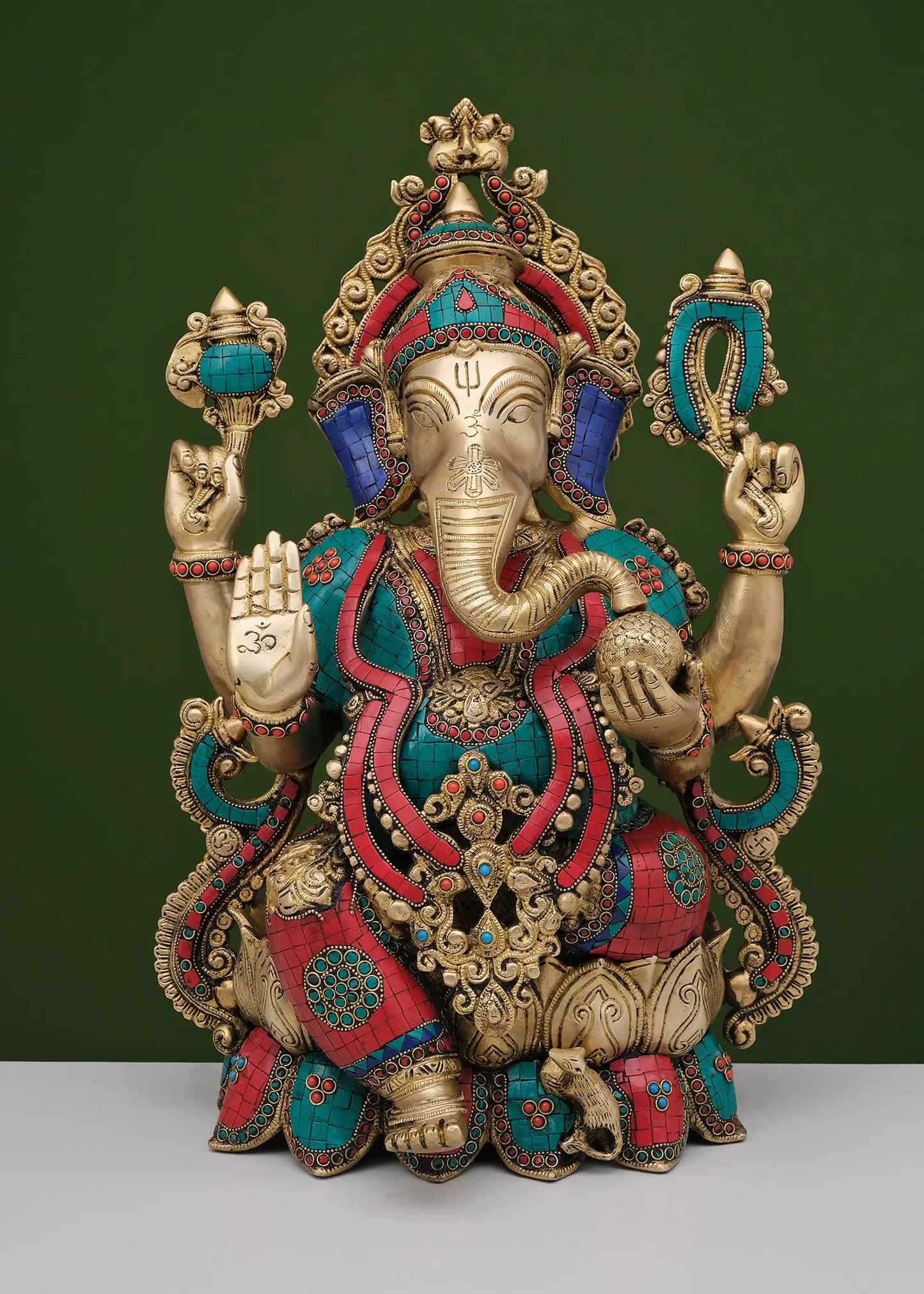 Brassaura™ Meenakari Stonework Ganesha Idol | Height 21 Inches & Weight 21.76 kgs