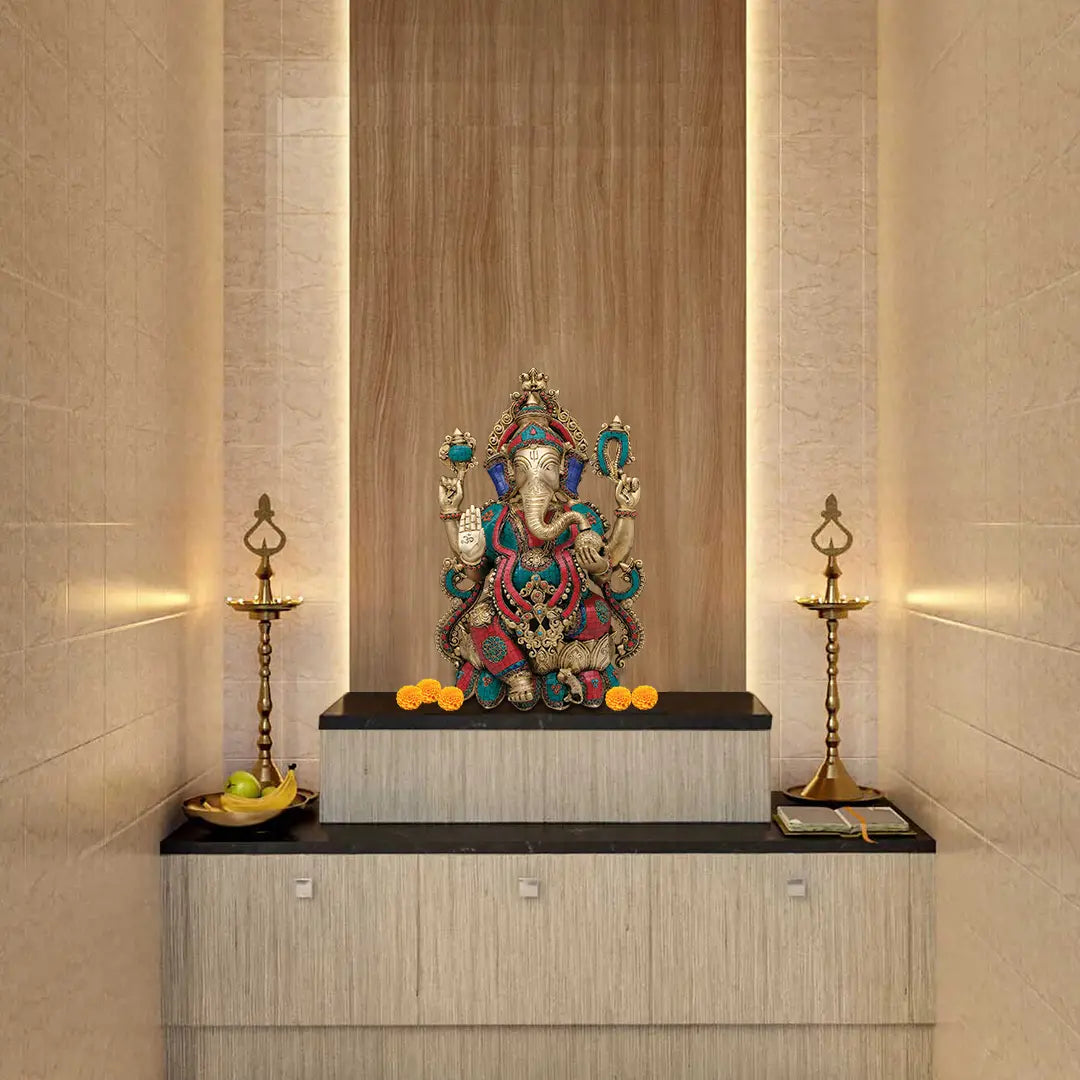 Brassaura™ Meenakari Stonework Ganesha Idol | Height 21 Inches & Weight 21.76 kgs