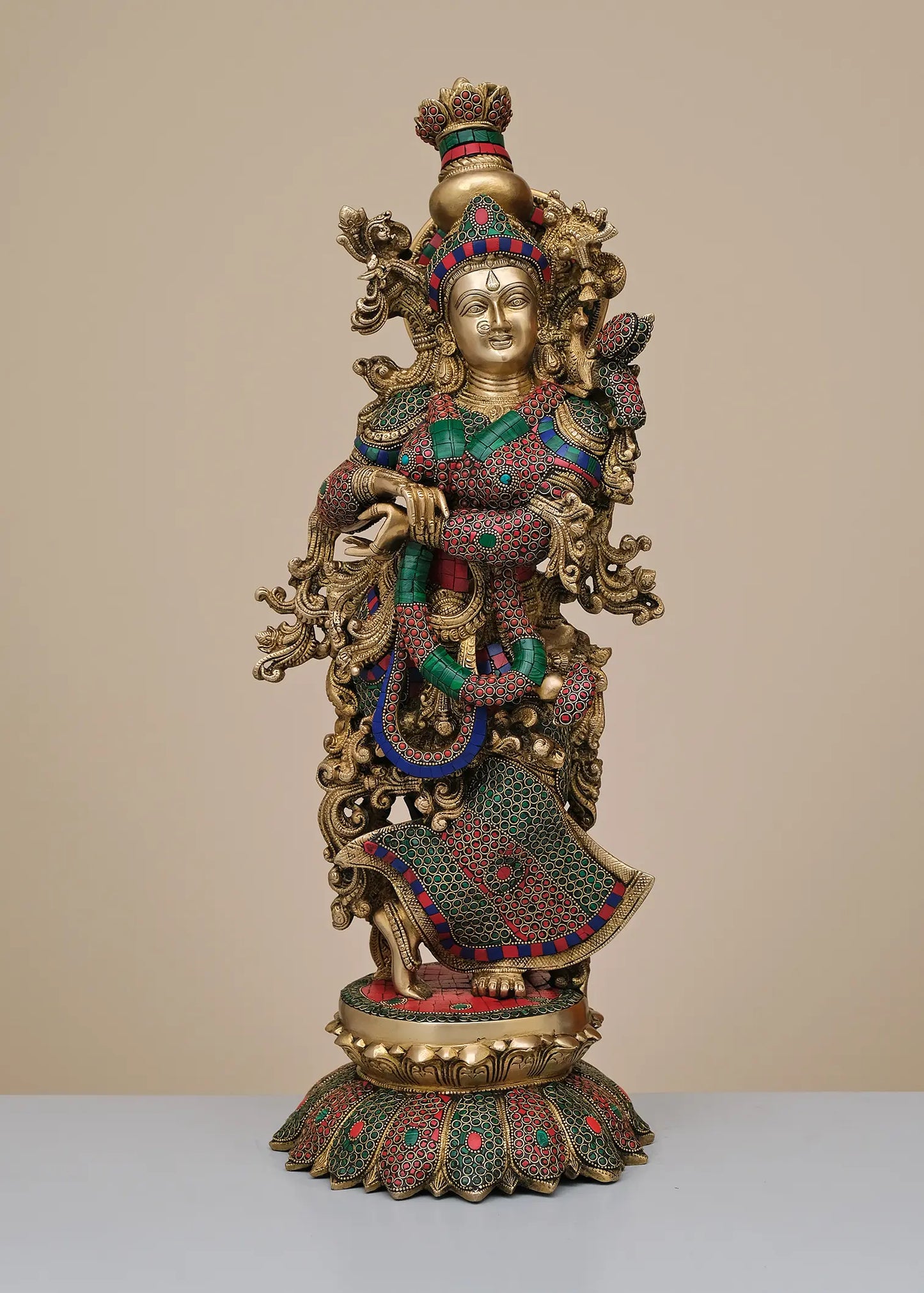 Brassaura® Brass Goddess Radha with Intricate Inlay Work | Height 26 Inches & Weight 17.80 kgs