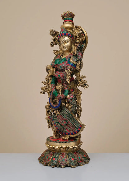 Brassaura® Brass Goddess Radha with Intricate Inlay Work | Height 26 Inches & Weight 17.80 kgs