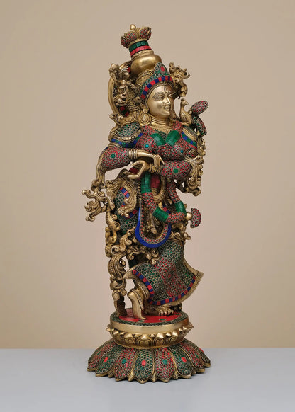 Brassaura® Brass Goddess Radha with Intricate Inlay Work | Height 26 Inches & Weight 17.80 kgs