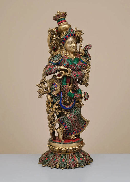 Brassaura® Brass Goddess Radha with Intricate Inlay Work | Height 26 Inches & Weight 17.80 kgs