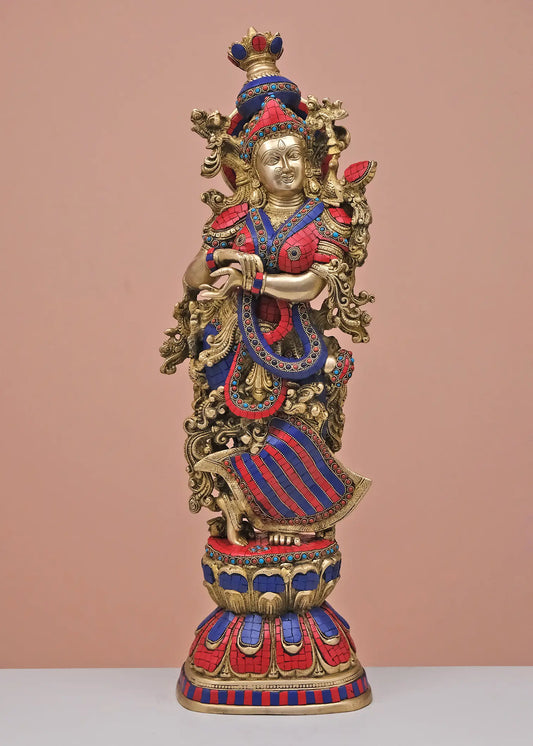 Brassaura® Goddess Radha Brass Statue | Intricate Traditional Craftsmanship | Height 11.4 Inches & Weight 15.80 kgs