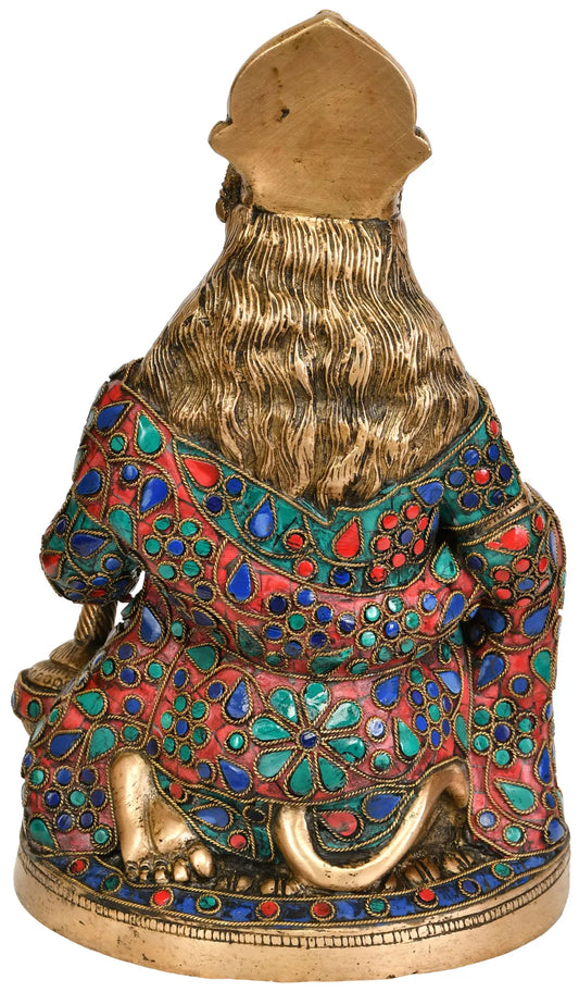 ब्रासौरा® मीनाकारी जड़ाऊ काम के साथ भगवान हनुमान | जटिल पत्थर के विवरण वाली पीतल की मूर्ति | ऊंचाई 9.5 इंच और वजन 4 किलोग्राम