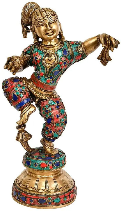 Brassaura® Brass Dancing Krishna Statue | Height 28 cm & Weight 3.67 kg