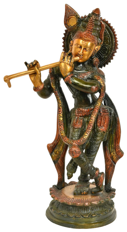 Brassaura® Brass Krishna Statue | Height 11.02 Inches & Weight 2.30 kg