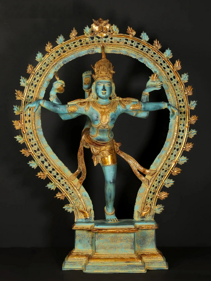 Brassaura® भगवान नटराज ब्रह्मांडीय नृत्य मुद्रा में | दोहरे टोन वाली शुद्ध पीतल की प्रतिमा | ऊंचाई 34.45 इंच और वज़न 29.40 किलोग्राम