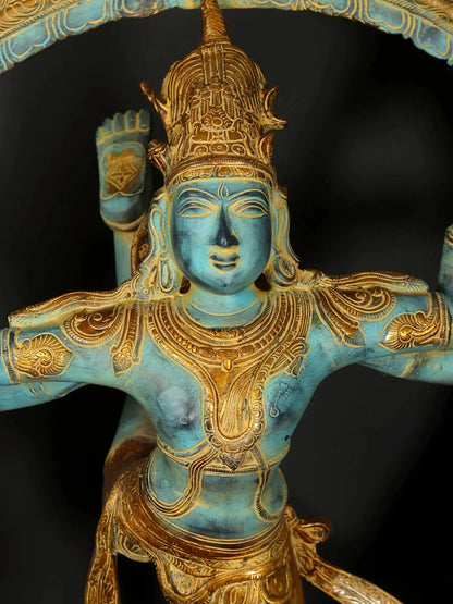 Brassaura® भगवान नटराज ब्रह्मांडीय नृत्य मुद्रा में | दोहरे टोन वाली शुद्ध पीतल की प्रतिमा | ऊंचाई 34.45 इंच और वज़न 29.40 किलोग्राम