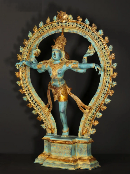 Brassaura® भगवान नटराज ब्रह्मांडीय नृत्य मुद्रा में | दोहरे टोन वाली शुद्ध पीतल की प्रतिमा | ऊंचाई 34.45 इंच और वज़न 29.40 किलोग्राम