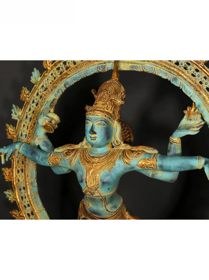 Brassaura® भगवान नटराज ब्रह्मांडीय नृत्य मुद्रा में | दोहरे टोन वाली शुद्ध पीतल की प्रतिमा | ऊंचाई 34.45 इंच और वज़न 29.40 किलोग्राम